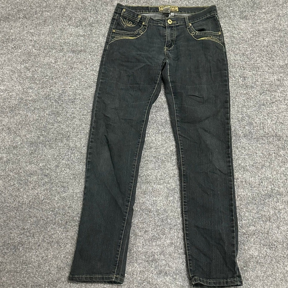 Tough Club Jeans Womens Size 7 Dark Wash Gold Stitching Embroidered Slim Stretch